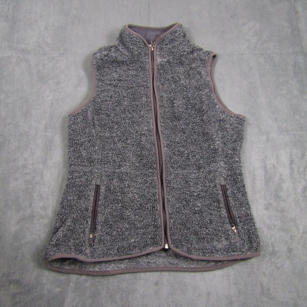 Woolrich Fleece Vest Womens Medium Black Heather Sherpa Full Zip 18555